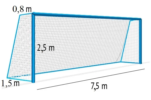 Fotbalová síť 2,5 mm/#100 mm. Rozměry 7,5x2,5x0,8x1,5 m